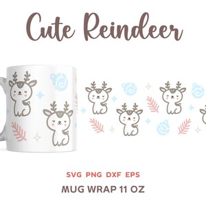 Rentier Becher SVG-Vorlage, Weihnachten 11 Unzen Becher Wrap für Sublimation Png, Winterbecher Vorlage SVG, Schnittdatei für Cricut
