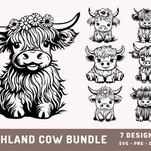 Cute Highland Cow Bundle Svg, Highland Cow Design, Cow Svg, Baby Cute Cow Svg, Highland Cow Sublimation, Cricut Cut File