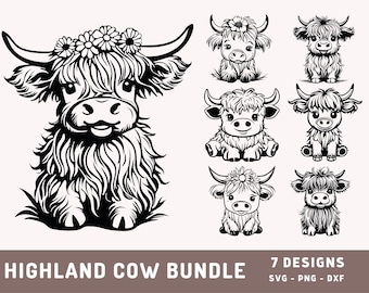 Cute Highland Cow Bundle Svg, Highland Cow Design, Cow Svg, Baby Cute Cow Svg, Highland Cow Sublimation, Cricut Cut File