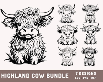 Süße Highland Kuh Bundle svg, Highland Kuh Design, Kuh svg, Baby süße Kuh svg, Highland Kuh Sublimation, Cricut Cut Datei