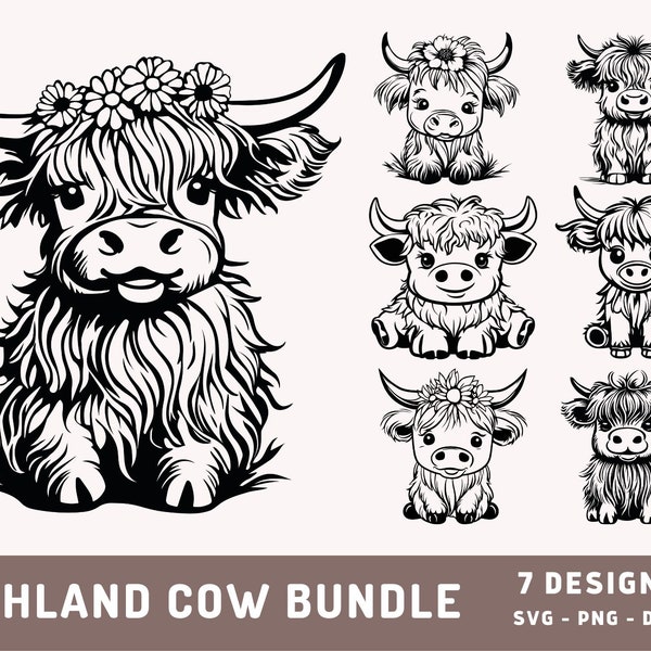 Cute Highland Cow Bundle Svg, Highland Cow Design, Cow Svg, Baby Cute Cow Svg, Highland Cow Sublimation, Cricut Cut File