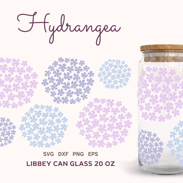 HYDRANGEA SVG LIBBEY Can Glass 20 oz, Pastel Hortensia Beer Can Glass Wrap, Floral Can Glass