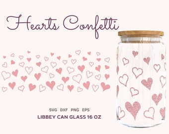 HEARTS LIBBEY 16oz Can Glass SVG, Valentines Day Beer Can Glass Wrap, Cut File for Cricut, Silhouette