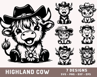Cute Highland Cow Bundle SVG, Happy Highland Cow Design, Cow Png, Cute Cow Svg, Highland Cow Sublimation, Cricut Cut File
