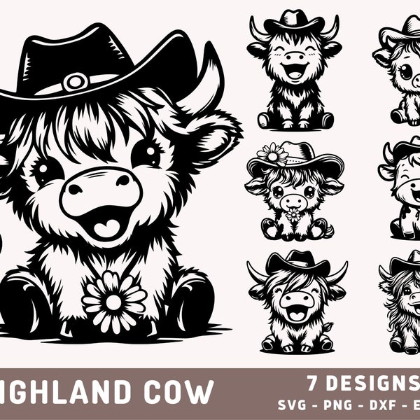 Cute Highland Cow Bundle SVG, Happy Highland Cow Design, Cow Png, Cute Cow Svg, Highland Cow Sublimation, Cricut Cut File