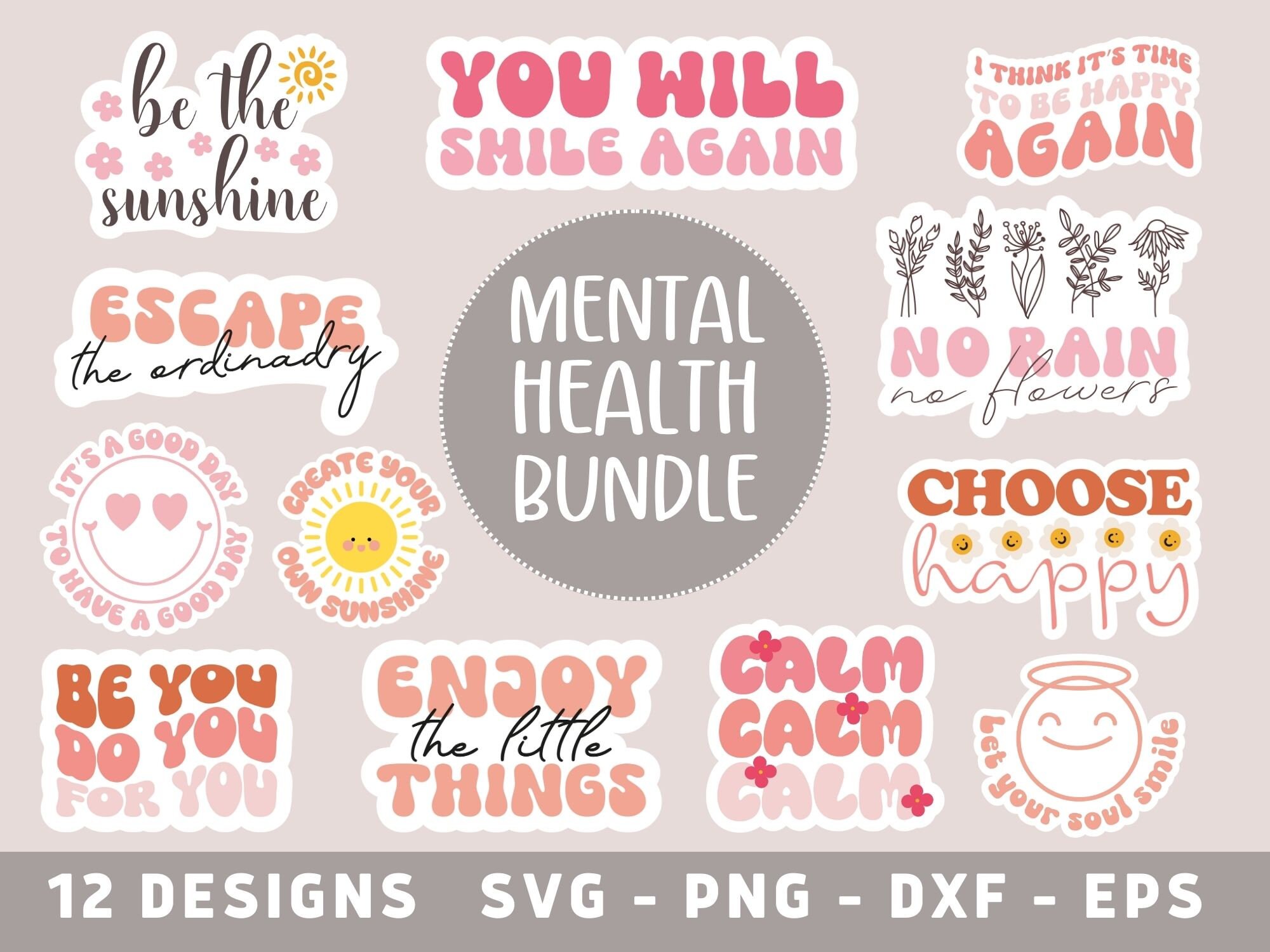 Inspirational Mental Health SVG PNG Bundle Printable - Etsy