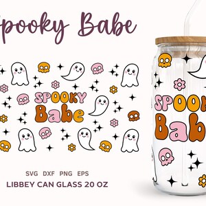 SPOOKY BABY SVG Libbey Can Glass 20oz, Retro Halloween Ghost Svg, Cute Ghost Beer Can Glass Wrap, Png, Dxf, Eps incl.