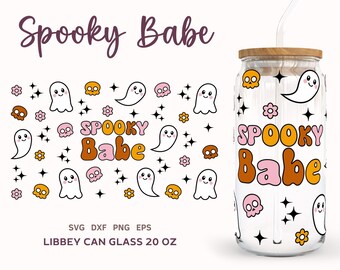 SPOOKY BABY SVG Libbey Can Glass 20oz, Retro Halloween Ghost Svg, Cute Ghost Beer Can Glass Wrap, Png, Dxf, Eps incl.