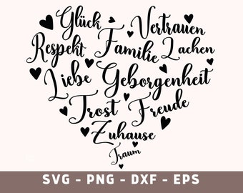 Familie Herz Plottdatei, German Love SVG, Familie , Plotter Datei, Cricut File, PNG, DXF