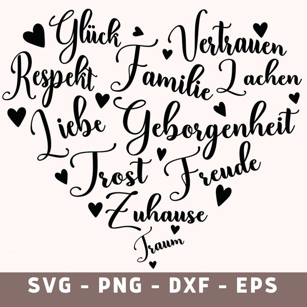 Familie Herz Plottdatei, German Love SVG, Family , Plotter Datei, Cricut File, PNG, DXF