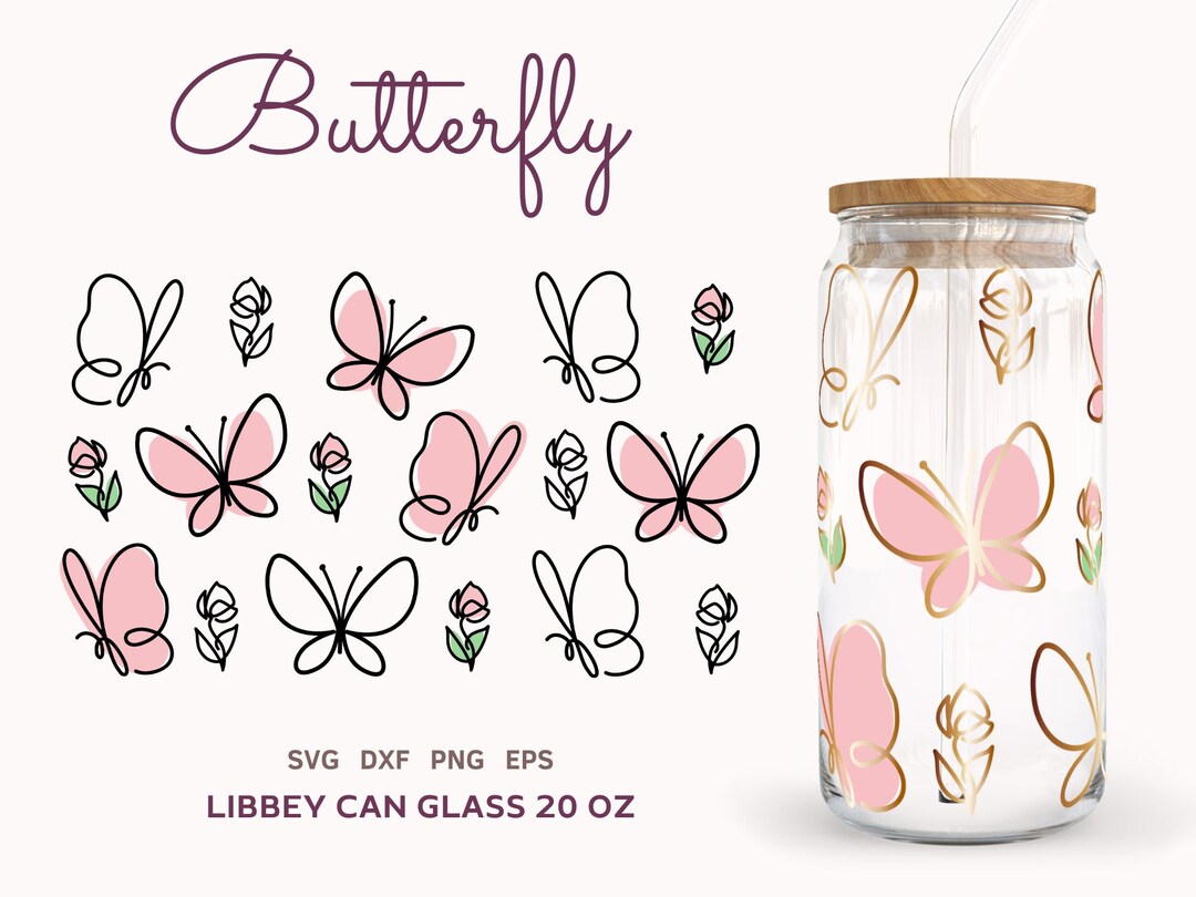 Floral Butterfly SVG Wrap, Spring Butterfly Libbey Can Glass 20oz ...