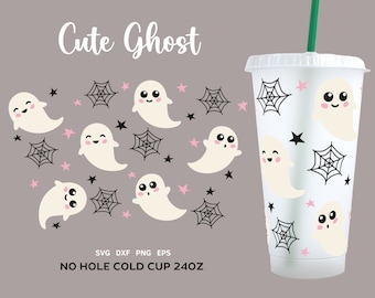 HALLOWEEN SVG Cold Cup 24oz, No Hole Ghost Halloween Wrap, Cricut Cut File, Halloween Coffee Cup Sublimation