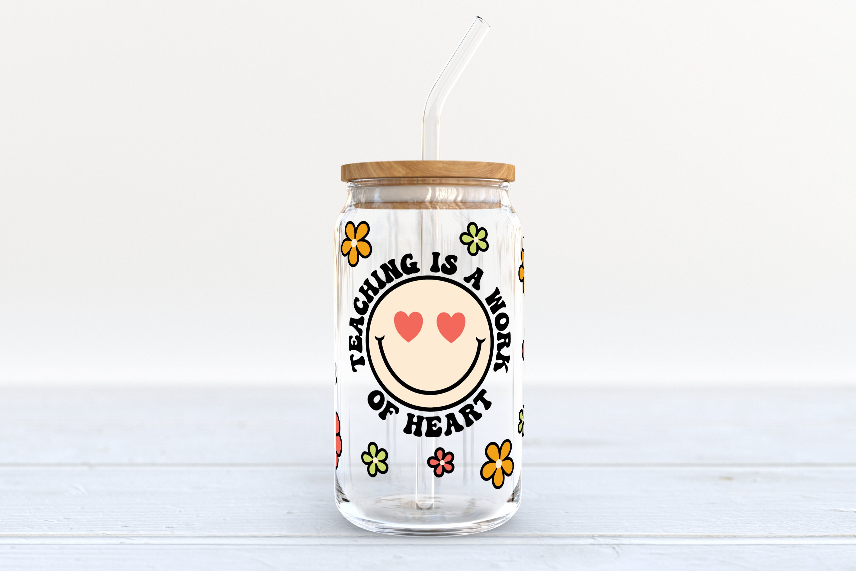 Retro Teacher SVG Libbey Can Glass 16oz SVG, Happy Face Teacher Can ...