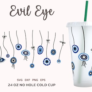 EVIL EYE SVG For Cold Cup 24 oz. No Hole, Turkish/Hamsa Svg, Evil Eye Wrap Png