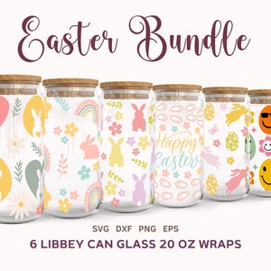 PAQUETE SVG DE PASCUA, Plantilla de envoltura de vidrio de lata Libbey de 20 oz, Vidrio de lata de cerveza de primavera Svg, Png, Dxf, Eps