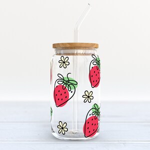 STRAWBERRY Libbey Can Glass SVG WRAP 16oz, Daisy Beer Can Glass Svg ...