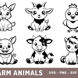Farm Animals Svg Bundle, Baby Farm Animals Png, Pig Goat Horse Donkey Cow Chicken Svg, Farm Animals Sublimation, Cricut Cut File