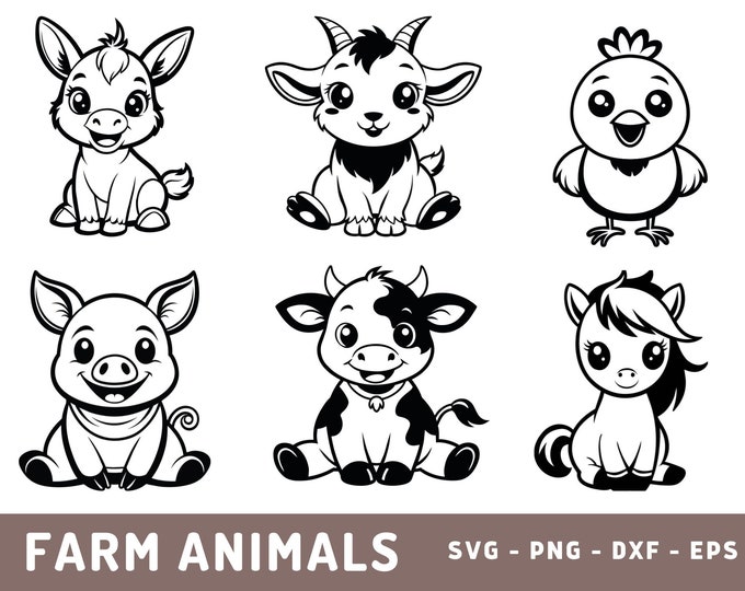 Farm Animals Svg Bundle, Baby Farm Animals Png, Pig Goat Horse Donkey ...
