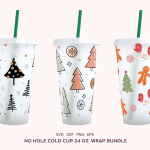 12 Christmas Cold Cup 24oz Designs Bundle, No Hole Xmas Full Wrap Svg, Christmas Sublimation Png, Cricut Cut File, Dxf, Eps