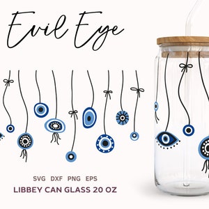 Libbey Can Glass EVIL EYE SVG 20oz Wrap, Mystical Beer Can Glass Wrap, Archivos Svg para Cricut, Silueta, Png