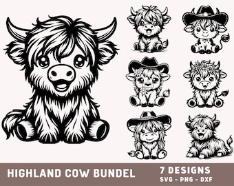 Cute Highland Cow Bundle Svg, Highland Cow Design, Cow Svg, Baby Cute Cow Svg, Highland Cow Sublimation, Cricut Cut File