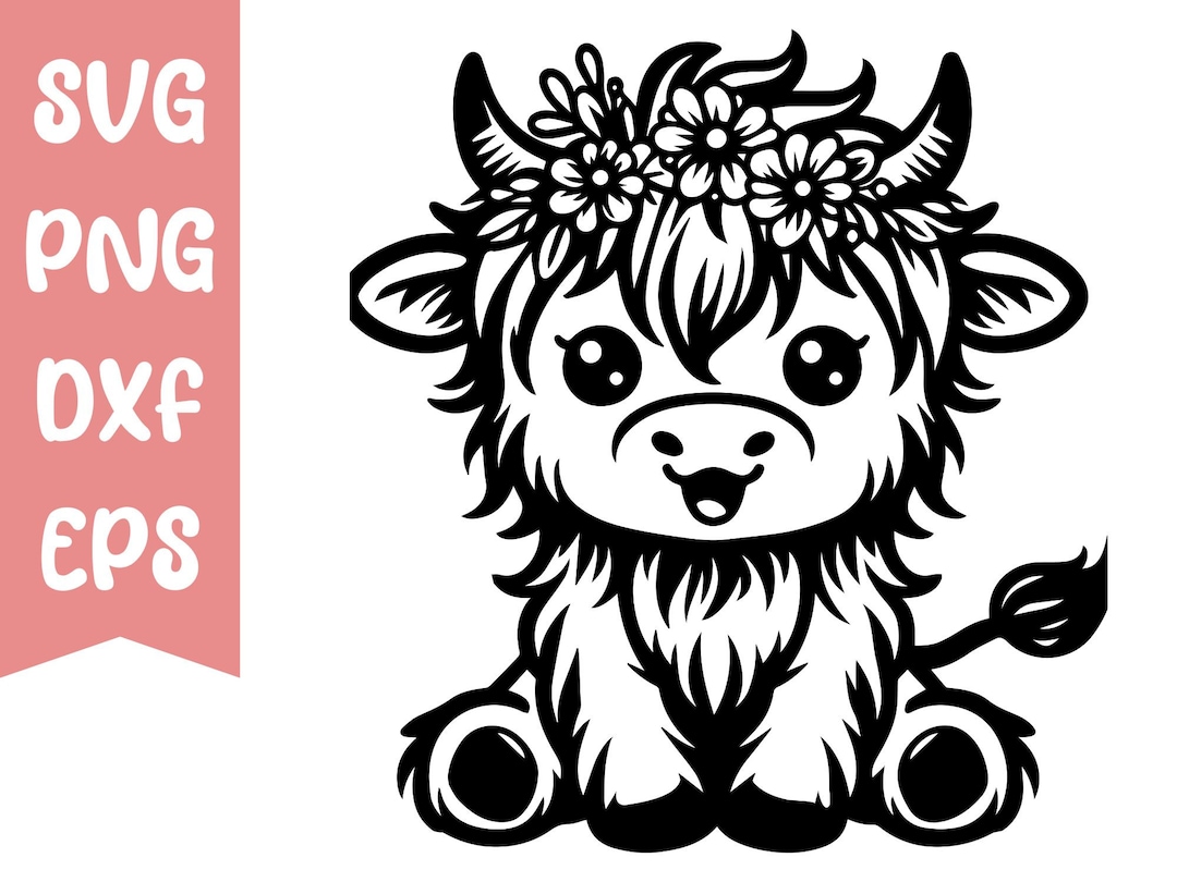 Cute Highland Cow Svg, Highland Cow Design, Flower Cow Svg, Baby Cute ...
