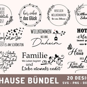 20 file Plotter domestici tedeschi SVG, Herzlich Willkommen PNG, Zuhause Plotterdatei, Family Welcome Bundle SVG