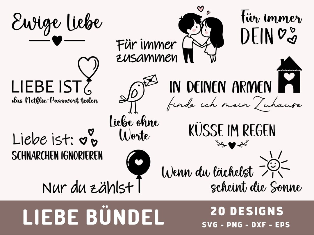 20 Liebe Plotterdateien SVG, Liebe PNG, Valentinstag Plotterdatei