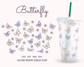 customized gift paper 24oz BUTTERFLY COLD Cup SVG, No Hole Venti Cold Cup Svg, Coffee Cup Svg Wrap, Cricut Cut File, Silhouette