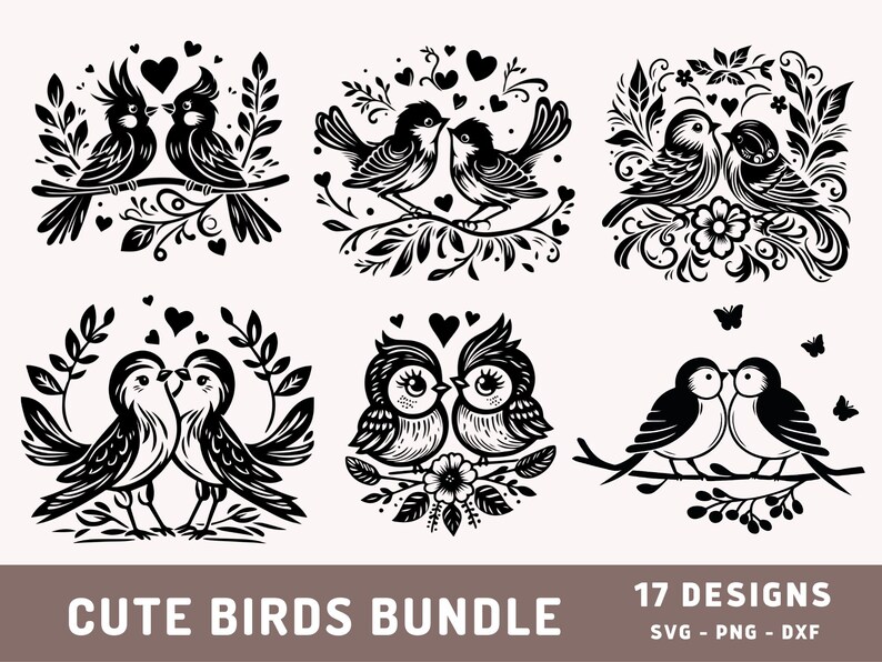 Cute Birds Bundle Svg, Love Birds Design, Valentines Day Svg, Cute Bird Svg, Birds Sublimation, Cricut Cut File