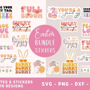 Easter Quotes Stickers SVG Bundle, Funny Easter Quotes Svg, Bunny Svg, Egg Svg, Trendy Easter Stickers Bundle PNG