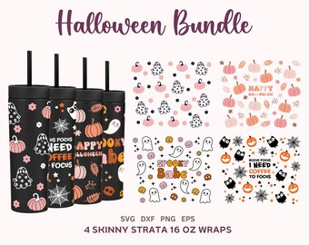 Halloween Strata Skinny Tumbler Bundle SVG, Halloween Full Wraps Tumbler 16oz PNG, Bicchiere di zucca, Cricut Cut File, Ghost Tumbler Svg