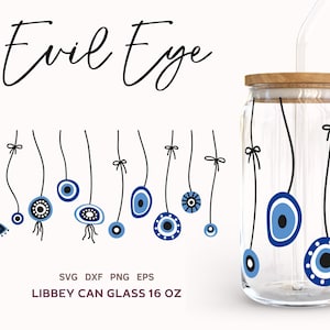 EVIL EYE SVG Libbey Can Glass 16oz Wrap, Mystical Beer Can Glass Wrap, Archivos Svg para Cricut, Silueta, Png