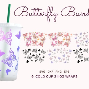 BUTTERFLY BUNDLE SVG Wrap, Cold Cup 24 oz Svg Bundle, Coffee Cup Bundle Full Wrap Sublimazione