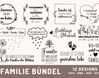 12 Familien Plotterdateien SVG, Familie Plotterdatei, Kinder Plotterdatei, Family Love Bundle SVG, PNG, Dxf, Eps