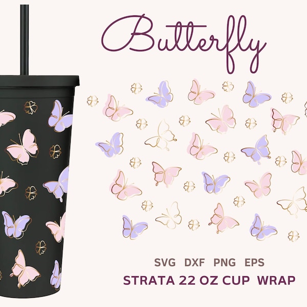 Schmetterling Schichten Becher SVG, Schmetterling Schichten 22 Unzen Becher Wrap, Sommer Kaffeetasse SVG, Floral Cricut geschnitten Datei