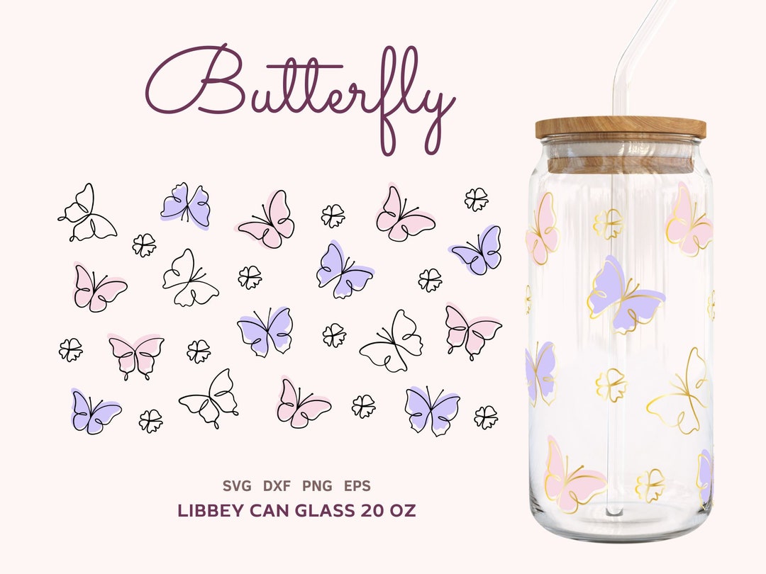 Butterfly Wrap SVG Libbey Can Glass 20oz, Beer Can Glass Svg, Png, Dxf ...