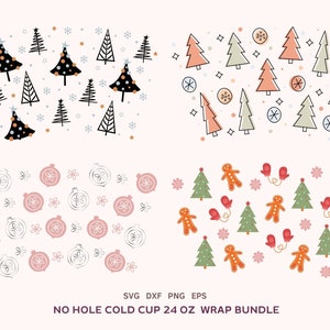 12 Christmas Cold Cup 24oz Designs Bundle, No Hole Xmas Full Wrap Svg, Christmas Sublimation Png, Cricut Cut File, Dxf, Eps