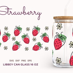STRAWBERRY Libbey Can Glass SVG WRAP 16oz, Daisy Beer Can Glass Svg ...
