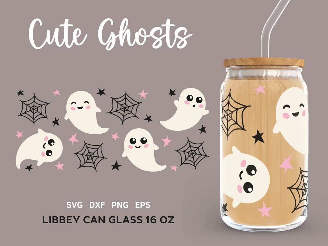 Halloween Glass Can Wrap Svg, Cute Ghosts Libbey 16oz Svg, Libbey Glass ...