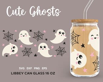 Halloween Glasburkomslag Svg, Söta Spöken Libbey 16oz Svg, Libbey Glasomslag, Ölglasburk Svg, Svg-filer för Cricut