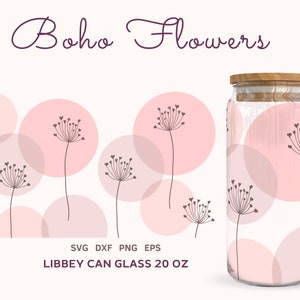 Boho Wildflower SVG For Libbey Can Glass 20oz, Abstract Flower File For Cricut, Beer Can Glass Svg, Png, Eps, Dxf