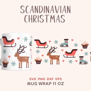Skandinavischer Weihnachtsbecher SVG, 11 Unzen Minimaist Weihnachtsbecher Wrap, Becher Sublimation Png, Winterbecher Vorlage SVG, Cut-Datei für Cricut