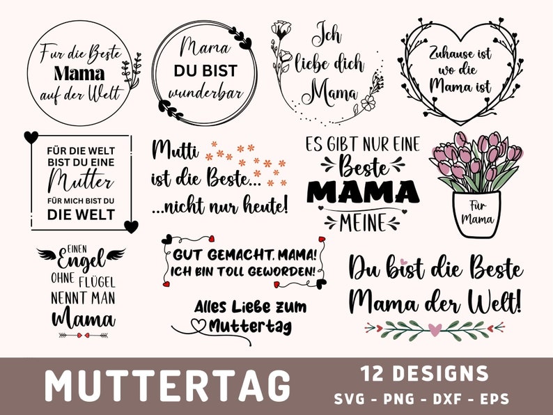 Mama Plotter File SVG. Muttertag Sprüche Bundel Svg, Plot Design, Mutti Cricut Svg, Plotterdatei, Silhouette