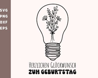 Herzlichen Glückwunsch zum Geburtstag  Plotterdatei, Geburtstag  Plottedatei, German Happy Birthday Cricut cut File, PNG, DXF