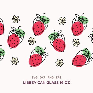 STRAWBERRY Libbey Can Glass SVG WRAP 16oz, Daisy Beer Can Glass Svg ...