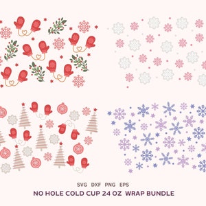 12 Christmas Cold Cup 24oz Designs Bundle, No Hole Xmas Full Wrap Svg, Christmas Sublimation Png, Cricut Cut File, Dxf, Eps
