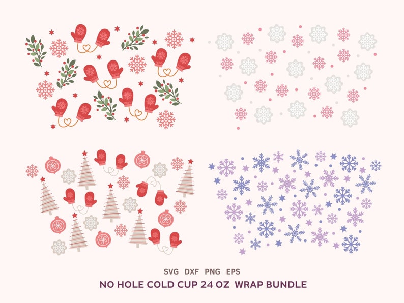 12 Christmas Cold Cup 24oz Designs Bundle, No Hole Xmas Full Wrap Svg, Christmas Sublimation Png, Cricut Cut File, Dxf, Eps