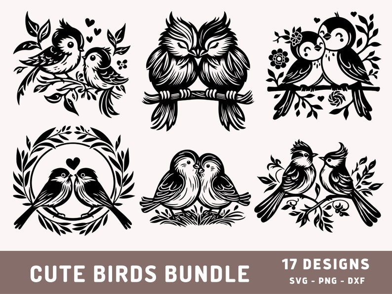 Cute Birds Bundle Svg, Love Birds Design, Valentines Day Svg, Cute Bird Svg, Birds Sublimation, Cricut Cut File