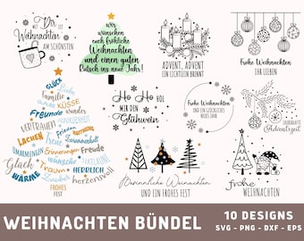 10 Plotterdatei Weihnachten SVG, Weihnachten Sublimation PNG, Weihnachtssprüche Svg, German Christmas Designs Dxf